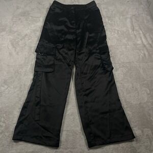 Sincerely Jules Black Satin Whimsygoth Witchy Boho Wide Leg‎ Cargo Pants  Med